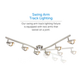 Osgoode Track Lighting Kit Adjustable / Foldable Ceiling Fixture with its different adjustable arm prositions. The swing arm track lighting fixture is equipped with two arms that swivel on a joint.