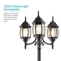 Black lamp post 3 headed fixture closeup