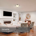 Flush Mount Ceiling Light With White Alabaster Shade - 12" Width - Brushed Nickel