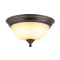Flush Mount Ceiling Light With Amber Glass Shade - 13" Width - Oil Rubbed Bronze
