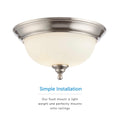 Flush Mount Ceiling Light With Frosted Glass Shade - 13" Width - Brushed Nickel