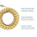 3 Feature Call Outs on Right Side. Warm WhiteCoiled Rope Light on Left Side of Image. White Background