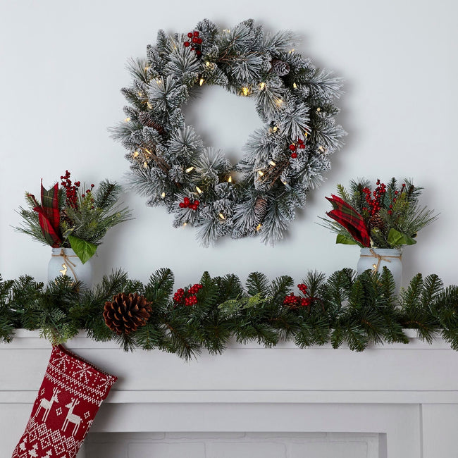 technology-Snow Dusted Berry 24-Inch Pre-Lit Christmas Wreath