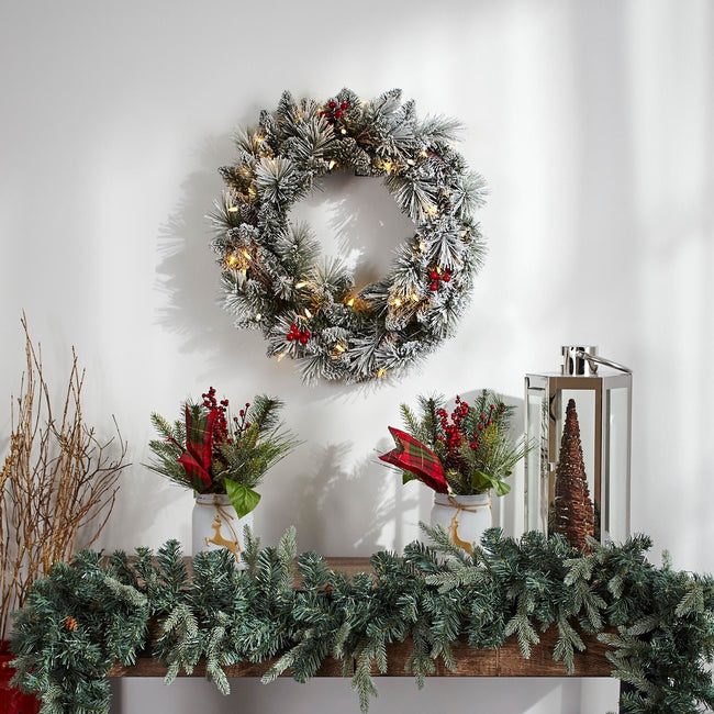 technology-Snow Dusted Berry 24-Inch Pre-Lit Christmas Wreath