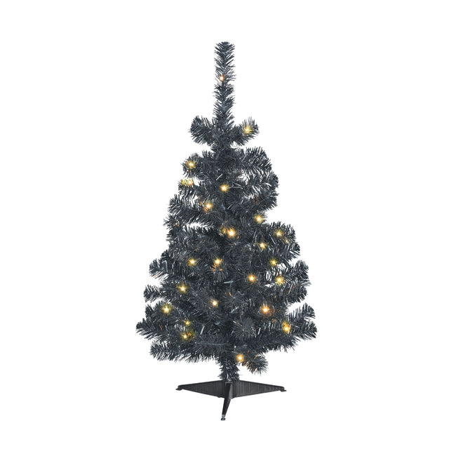 NOMA 3 Ft Black Table Top Tree with Warm White Lights on White Background