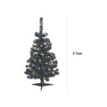 NOMA 3 Ft Black Table Top Tree with Warm White Lights With Measurement Line on Right indicating 3 Feet. White Background