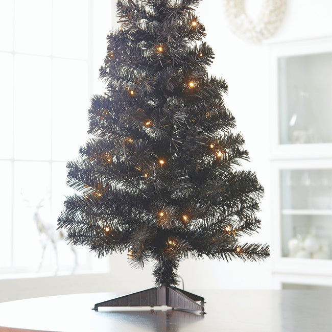 technology-Black Table Top 3-Ft Christmas Tree - White/Multi-Color LED Lights