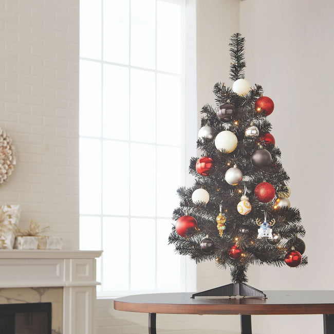 technology-Black Table Top 3-Ft Christmas Tree - White/Multi-Color LED Lights