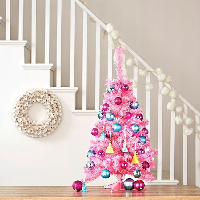 technology-Pink Table Top 3-Ft Christmas Tree - White/Multi-Color LED Lights