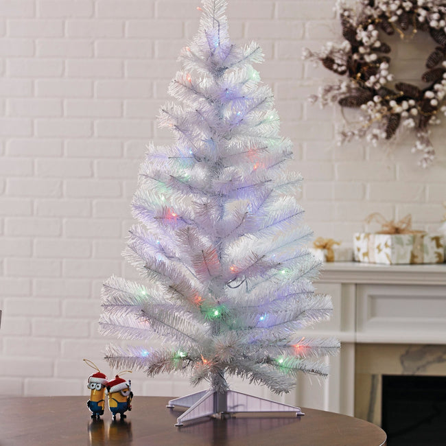 technology-White Table Top 3-Ft Christmas Tree - White/Multi-Color LED Lights