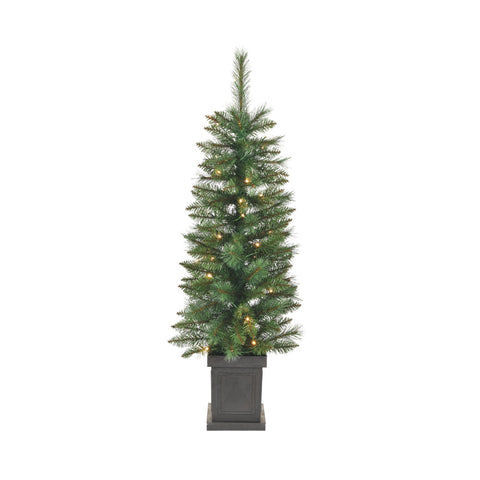 NOMA 4 Ft Farrow Potted Christmas Tree with 35 Warm White LED Bulbs. White Background