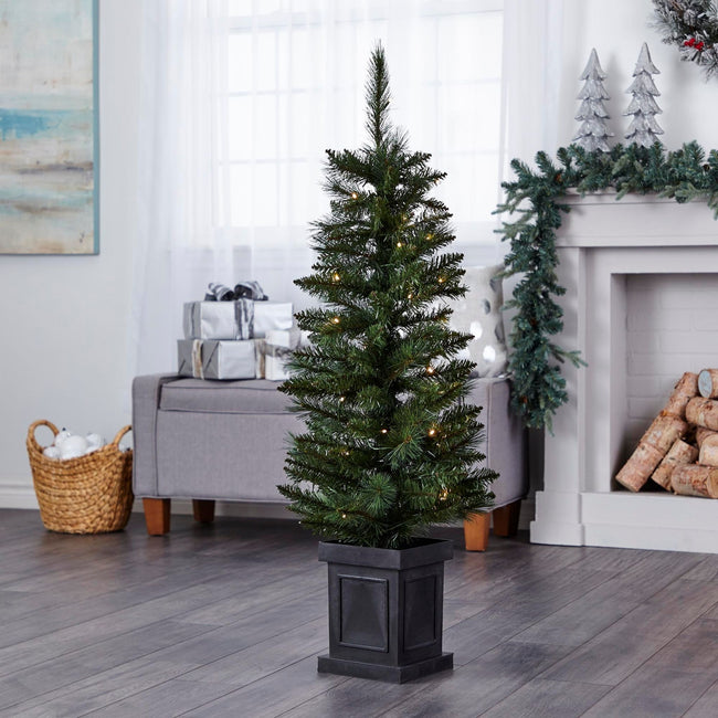 technology-Farrow 4-Ft Potted Entryway Christmas Tree - 35 Warm White LED Lights