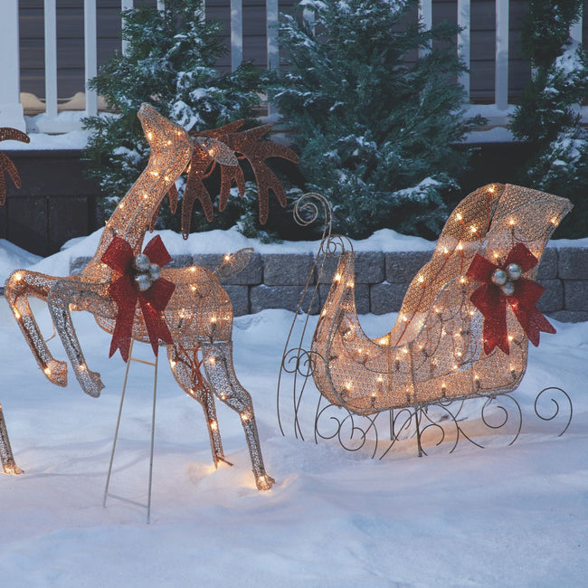 technology-Golden Reindeer & Sleigh Pre-Lit Christmas Lawn Décor - Warm White