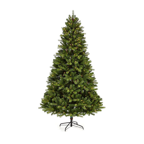 NOMA 7 Ft Durand Pine Christmas Tree with 400 Warm White Incandescent Lights. White Background