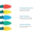 NOMA C6 String Lights Feature Call Out. 3 Features listed on a White Background with 5 Multi-Color Bulbs on left hand side