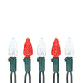 NOMA C6 String Lights 5 Bulbs on White Background: 3 Pure White Bulbs and 2 Red Bulbs on Green Wire