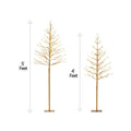 NOMA Pre-Lit Golden Trees with 280 Warm White Mini LED Lights, - 2-Pack. Vertical Lines Beside Each Tree to Indicate Height Measurement. White Background.
