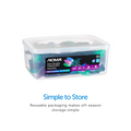 NOMA Purple, Blue & Green Quick Clip C9 - 24 Count, Reusable Packaging Box on White Background