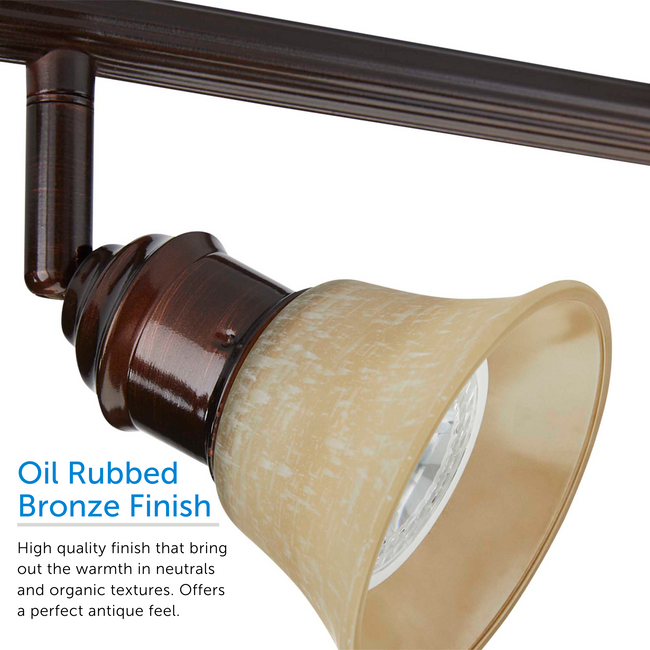 Close up of one of the track heads on the Stratford Track Lighting kit angled left displaying the oil rubbed bronze finish