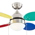 Ollie Ceiling Fan with LED Light - 4 Blades - Multi-color & White Blades close up