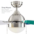 Ollie Ceiling Fan with LED Light - 4 Blades - Multi-color & White Blades as a drop mount