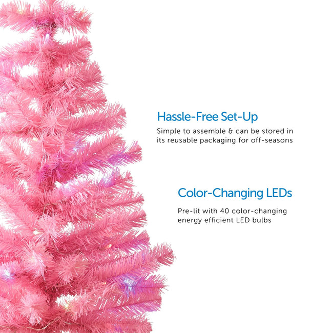 technology-Pink Table Top 3-Ft Christmas Tree - White/Multi-Color LED Lights