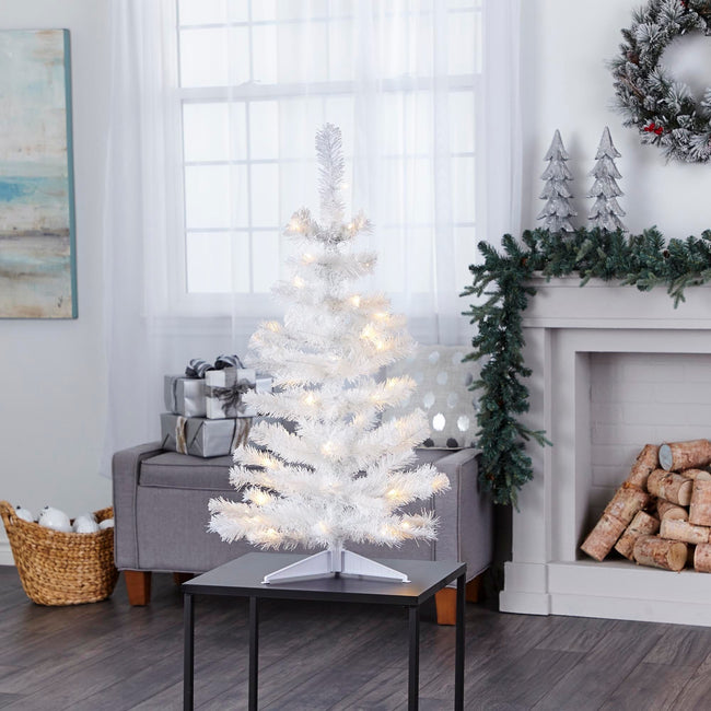 technology-White Table Top 3-Ft Christmas Tree - White/Multi-Color LED Lights