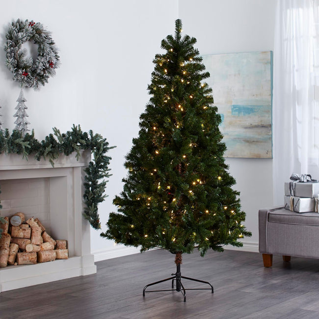 technology-Kawartha Pine 6.5-Ft Christmas Tree - 200 Warm White LED Lights