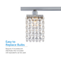 Cora chrome track light illuminated – showcasing easy to replace light bulb