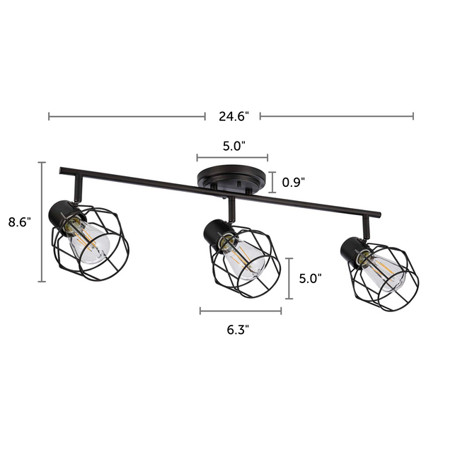 Keele Track Lighting Kit Adjustable Ceiling Fixture - 3-Light - Oil Rubbed Bronze with dimensions of 24.6" x 8.6"