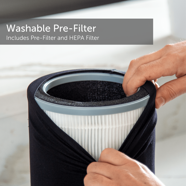 Large washable pre-filter on a marble counter