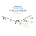 Osgoode Track Lighting Kit Adjustable / Foldable Ceiling Fixture with its different adjustable arm prositions. The swing arm track lighting fixture is equipped with two arms that swivel on a joint. 