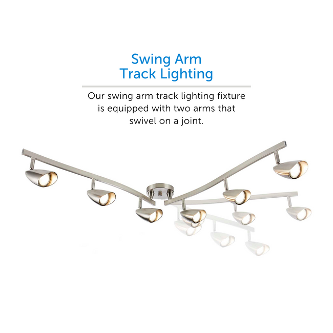 Osgoode Track Lighting Kit Adjustable / Foldable Ceiling Fixture with its different adjustable arm prositions. The swing arm track lighting fixture is equipped with two arms that swivel on a joint. 
