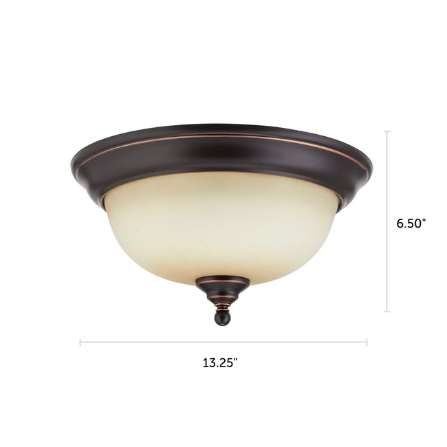 Flush Mount Ceiling Light With Amber Glass Shade - 13" Width - Oil Rubbed Bronze