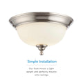 Flush Mount Ceiling Light  With Frosted Glass Shade - 13" Width - Brushed Nickel