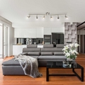 Brown, grey and white living room with the Osgoode Track Lighting Kit hanging above