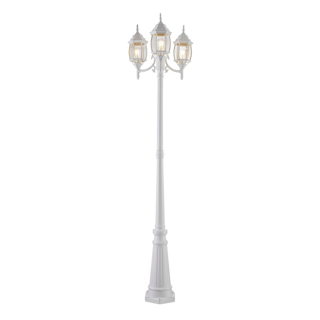White outdoor 3 headed lamp post