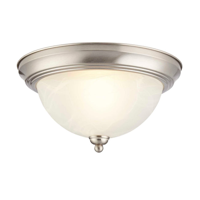 Flush Mount Ceiling Light With White Alabaster Shade - 12" Width - Brushed Nickel