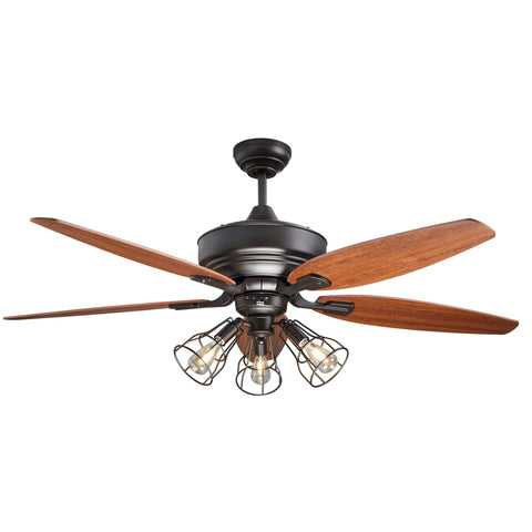 Gunnar Ceiling Fan with Dimmable Lights - 5 Blades - Dark Brown & Bronze on white background