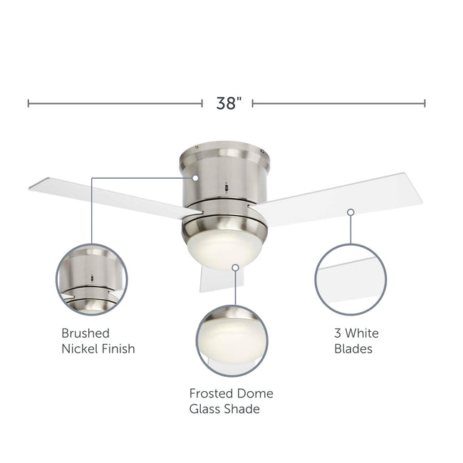LED Rex Ceiling Fan Dimmable Light - 3 Blades - Silver feature callouts on finish, shade and blades 