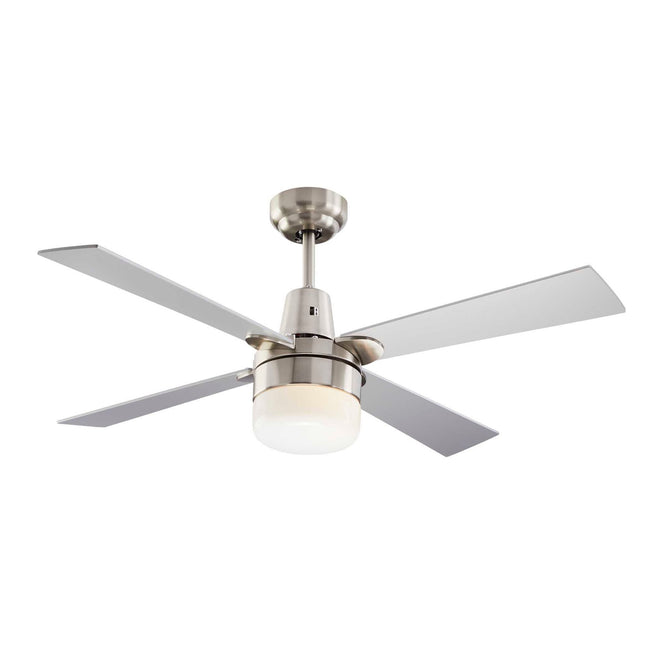 Leon Ceiling Fan with Dimmable Light - 4 Blade - Silver & Nickel on white background