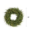 NOMA 24-inch Pre-Lit Cedar Christmas Wreath with Warm White Bulbs. Vertical Line on Right Side Indicating 24-Inches. White Background
