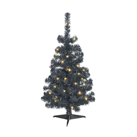 NOMA 3 Ft Black Table Top Tree with Warm White Lights on White Background 