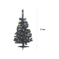 NOMA 3 Ft Black Table Top Tree with Warm White Lights With Measurement Line on Right indicating 3 Feet. White Background 