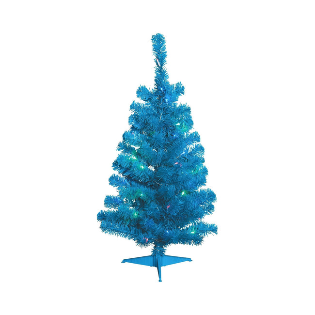 NOMA 3 Ft Blue Table Top Tree with Lights on White Background