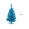 NOMA 3 Ft Blue Table Top Tree with Warm White Lights With Measurement Line on Right indicating 3 Feet. White Background