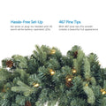2 Feature Call Outs on Upper Half of Image. Close-Up of Mini Pinecone Wreath on Bottom Half. White Background