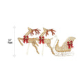 NOMA Pre-Lit Golden Reindeer and Sleigh, 3 Pack - 70 Incandescent Warm White Lights. Vertical Line on Left Indicates Height Measurements. White Background.