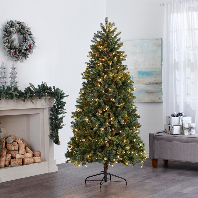 Hudson Spruce Christmas Tree with Warm White Lights, in Living Room In ...