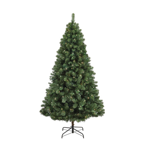 NOMA 6.5 Ft Kawartha Pine Christmas Tree with 200 Warm White LED Lights. White Background.